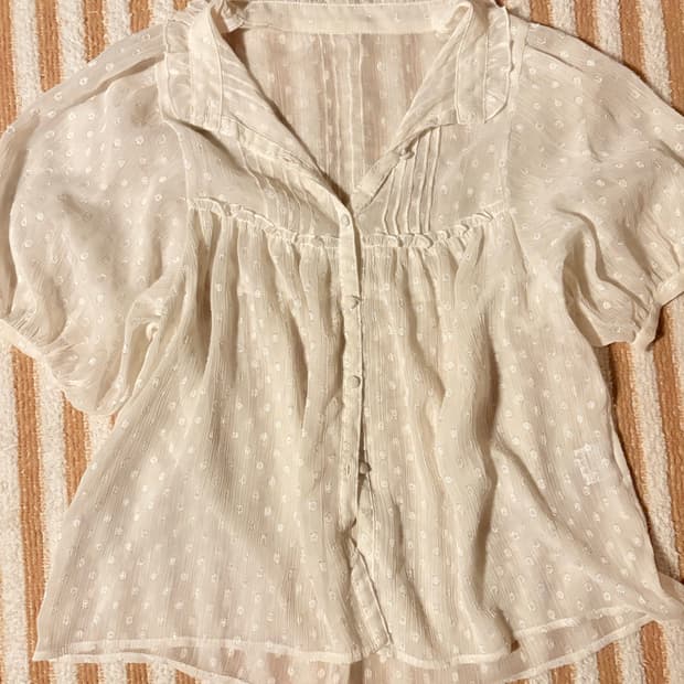 일본 빈티지 흰색 홍콩 블라우스 퍼프소매