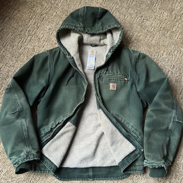 칼하트 J130 플리스 워크 후드집업 자켓 그린 M