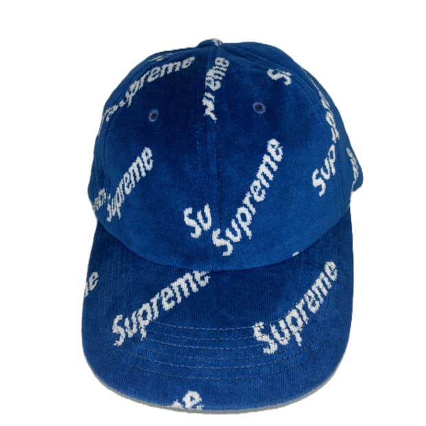 슈프림 벨벳 패턴 캠프 캡 블루