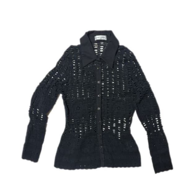 ANNE FONTAINE Black Crochet Button-Up Sh