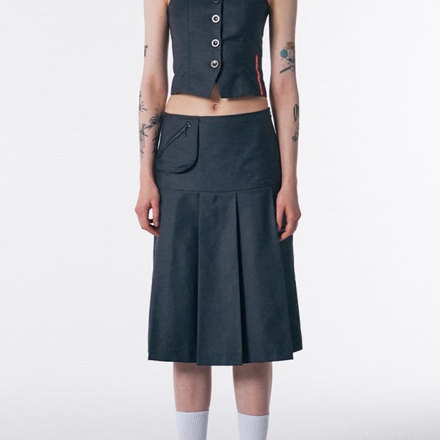 스컬프터 미디 스커트 그레이