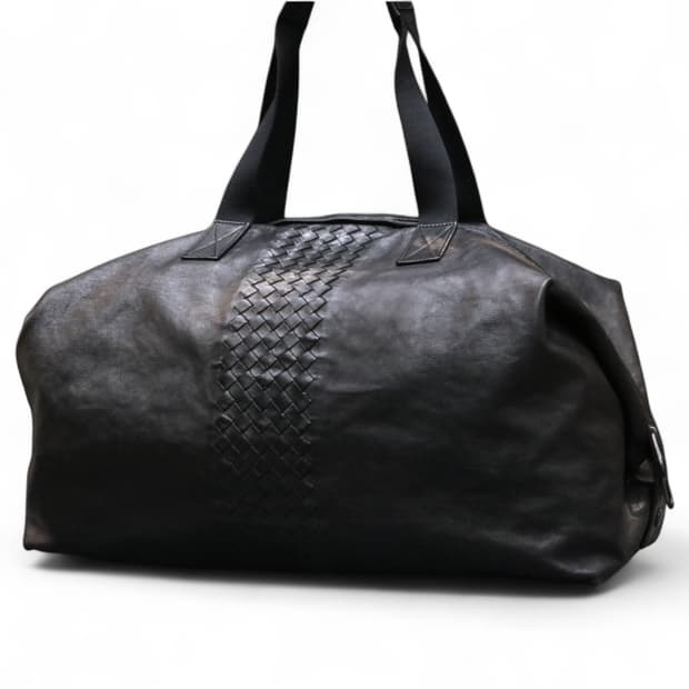 보테가베네타 인트레치아토 가죽 보스톤백 블랙