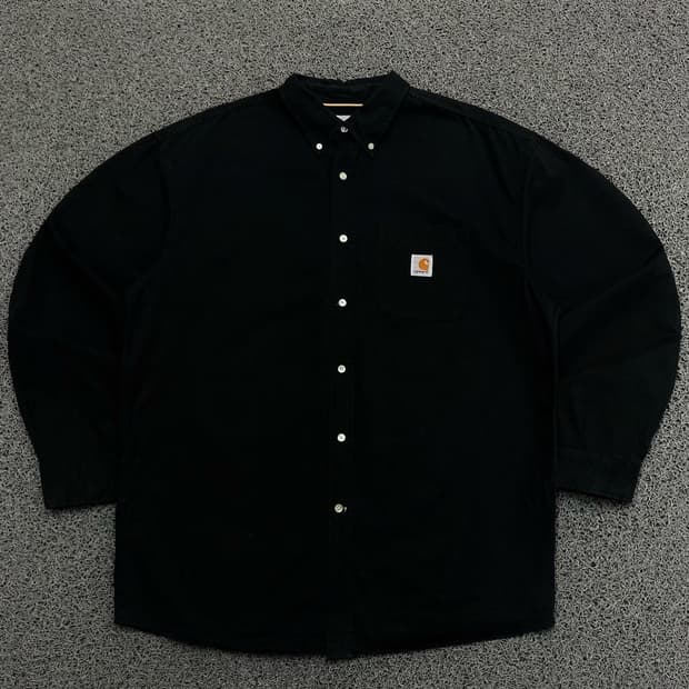 Carhatt 칼하트 패치 로고 블랙 코튼 오버핏 셔츠