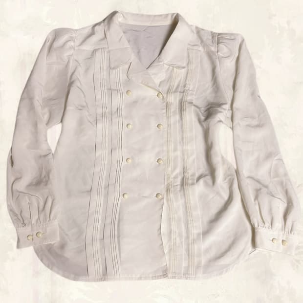 (이체시에눌) 일본 나폴레옹 더블 버튼 핀턱 프릴 레이스 포인트 블라우스