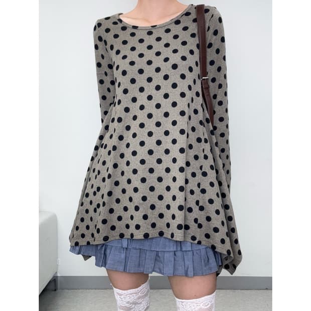 빈티지 브라운 도트 레이어드 원피스