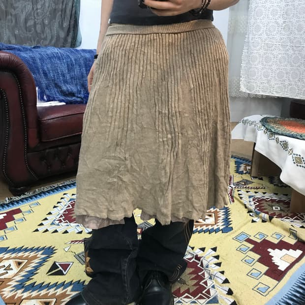 제페니스 빈티지 여성 니트 밴딩 미디스커트 