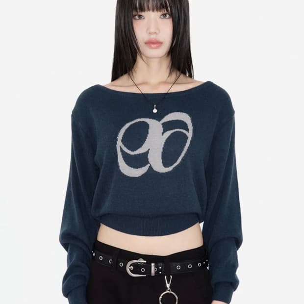 애즈온 보트넥 니트 블루 그린