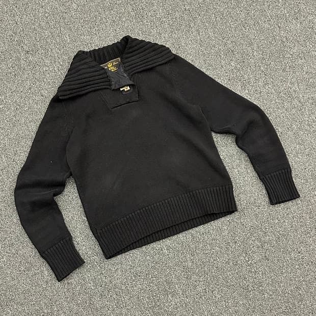 M)L.R.L 빈티지 넥버튼 여성 하이넥 니트