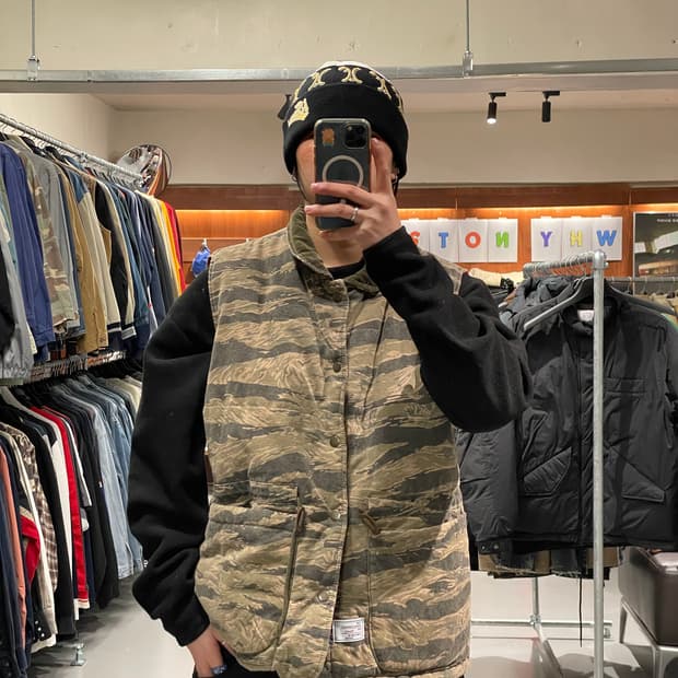 빈티지 타이거 카모 패딩 조끼  