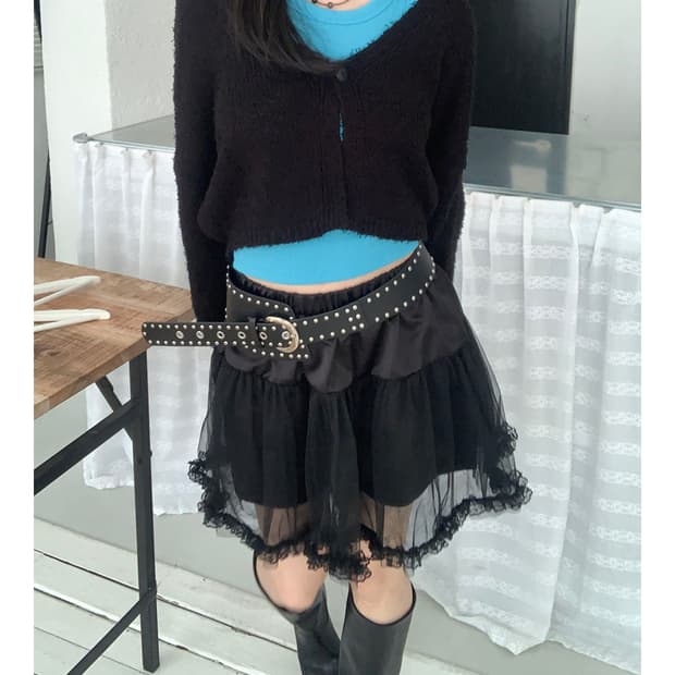 새상품) 샤 프릴 레이스 스커트 블랙