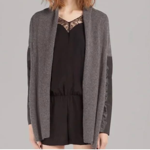 1 MAJE 마쥬 양가죽 배색 오픈 숄카라 니트 가디건