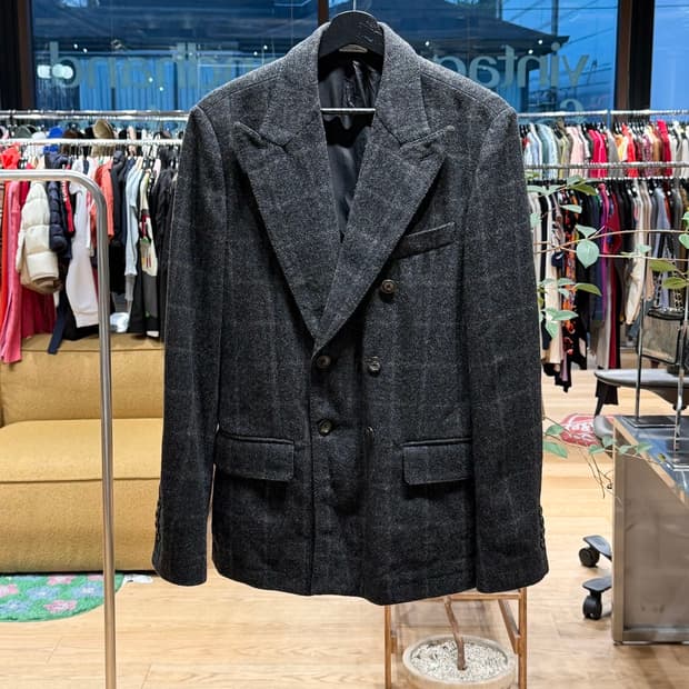 돌체앤가바나 차콜 체크 더블 브레스티드 블레이저 자켓 