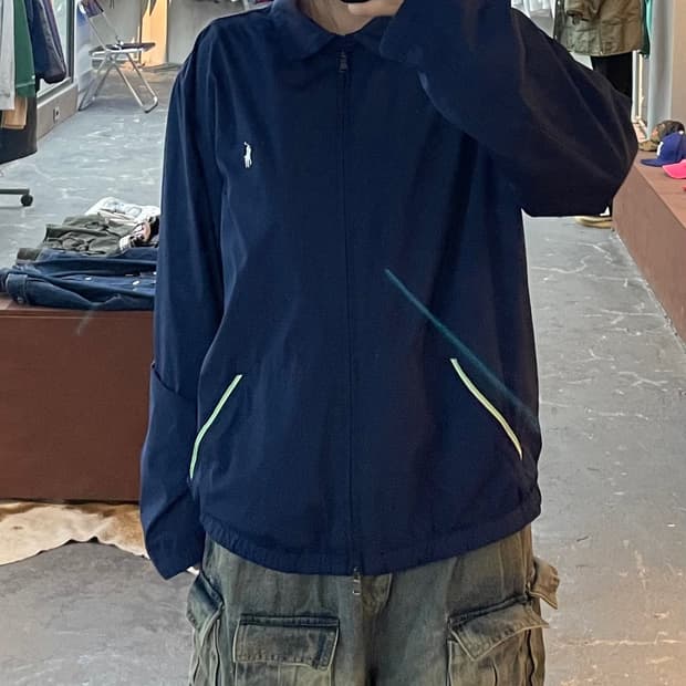 폴로랄프로렌 우븐 나일론 자수 투웨이 네이비 윈드브레이커 자켓 H2084