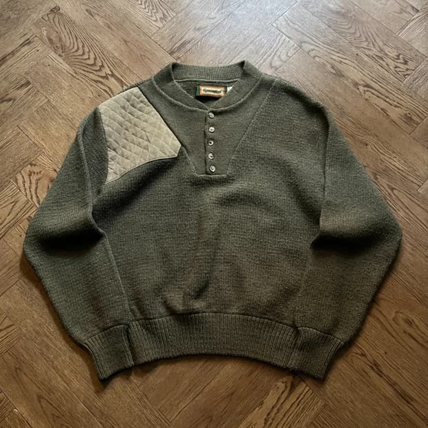 [L]90's Made in USA 건패치 카키 울 니트