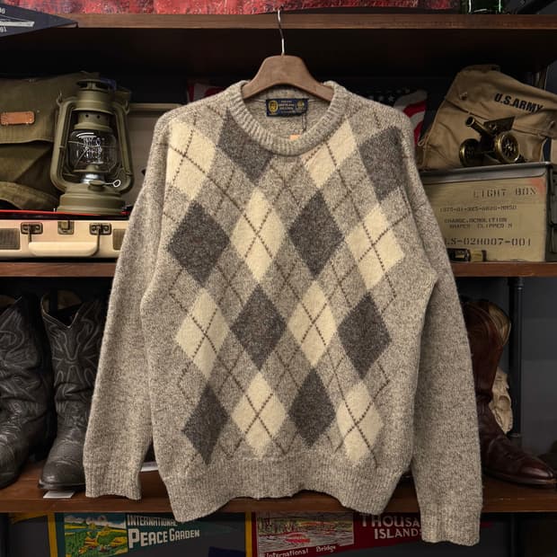 80s 스코틀랜드 아가일 패턴 퓨어 울 빈티지 니트