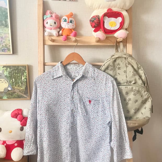 모리걸 빈티지 잔꽃 하늘 셔츠 블라우스 🩵🌸