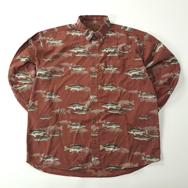 CK186 L 노스리버 90s 피쉬 패턴 브라운 셔츠 남방