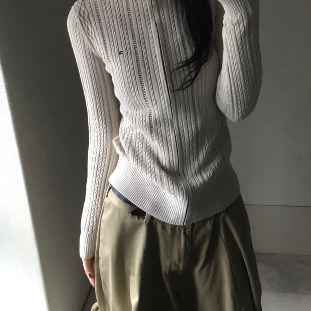 타미힐피거 오트밀 딱붙핏 니트집업