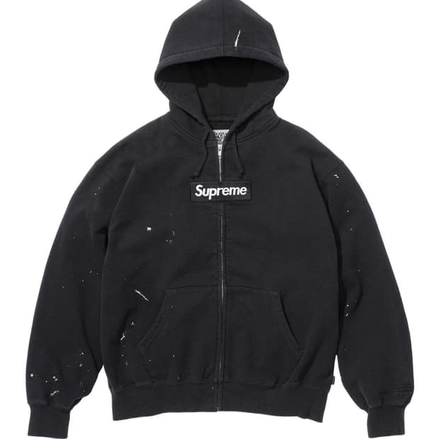 슈프림 x MM6 메종 마르지엘라 박스로고 집업 후드 스웨트셔츠 블랙 -