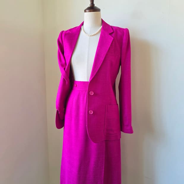 입생로랑 핫핑크 롱 스커트 셋업