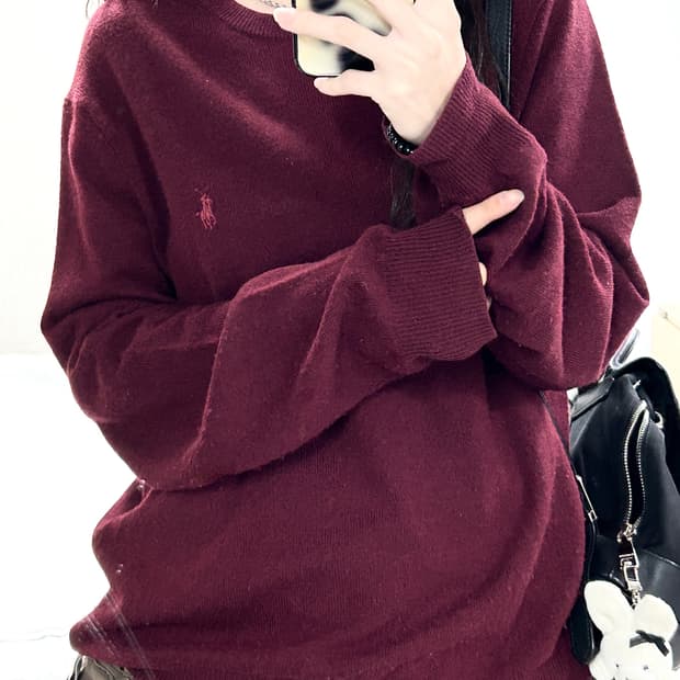 폴로 버건디 메리노울 라운드니트