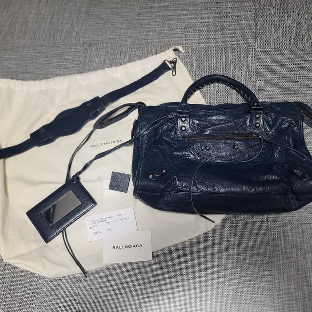 발렌시아가 모터백 미디움 숄더백 시티백 네이비