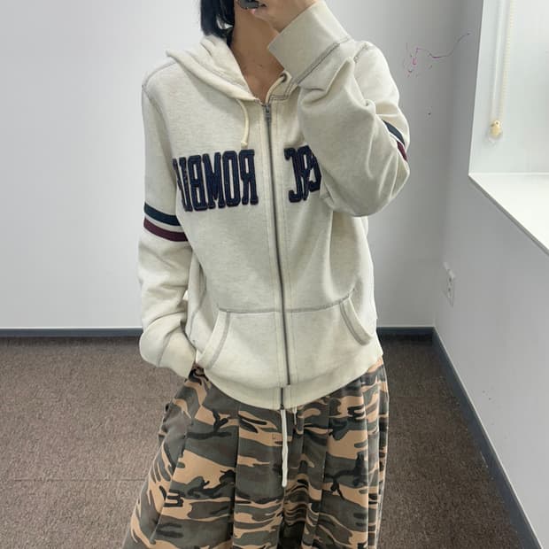 Abercrombie 아베크롬비 스펠아웃로고 아이보리 후드집업