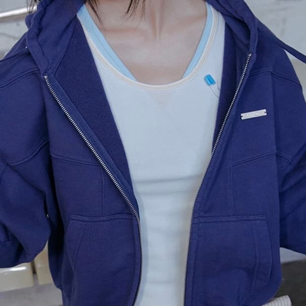 락피쉬웨더웨어 세미 크롭 집업 후디 네이비