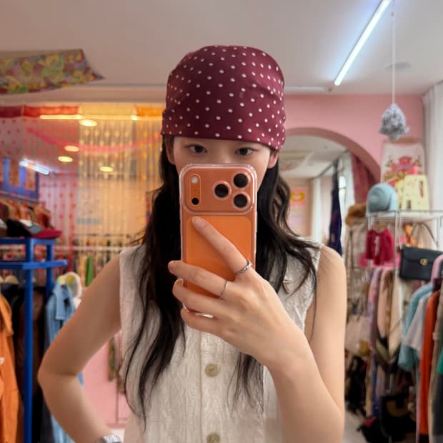 빈티지 버건디 도트 스카프