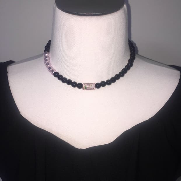 viburnum shop 오리엔탈 장미 초커 목걸이(블랙/핑크)