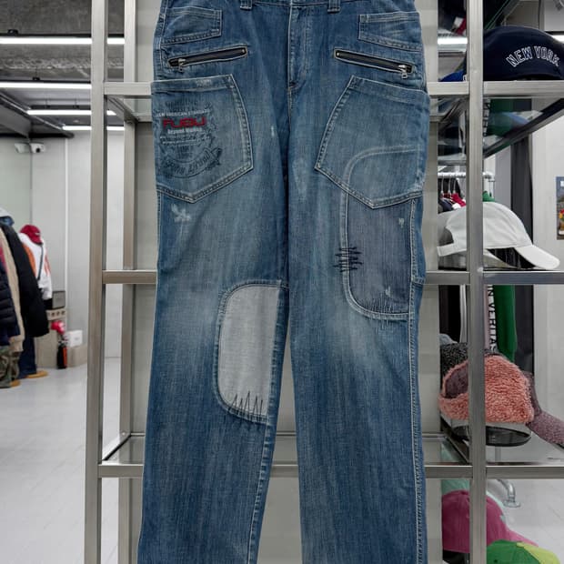 Fubu 00s 패치워크 인디고 데님 팬츠