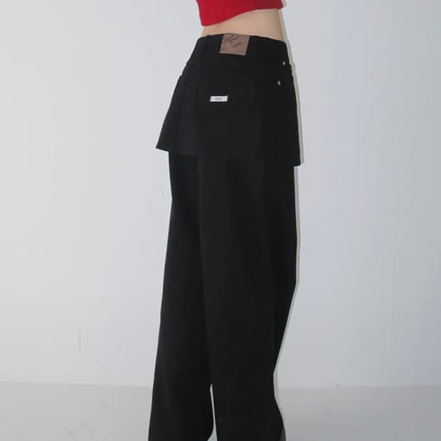 론론 하트 포켓 레이어드 데님 팬츠 블랙 