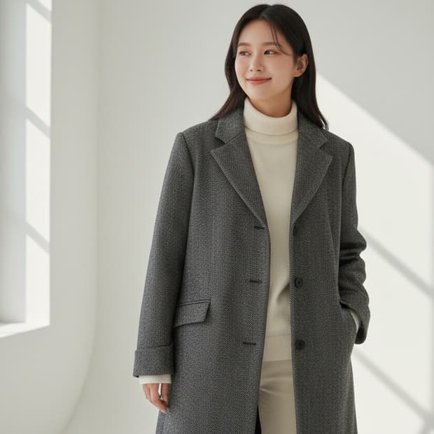 로렌 랄프로렌 차콜 해링본 울 코트 자켓 L