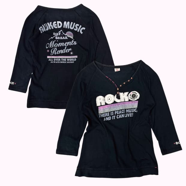 button neck vintage printing t-shirt
