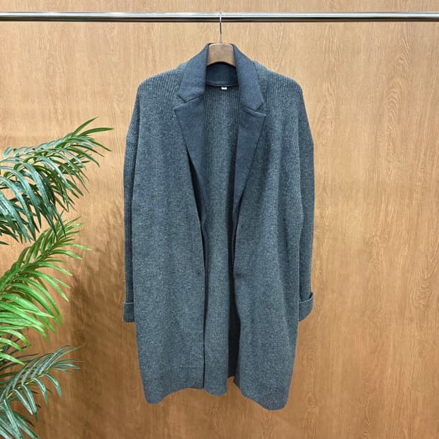 솔리드옴므 니트 가디건 코트 카라 레이어드 탈부착 디테일 루즈핏 그레이