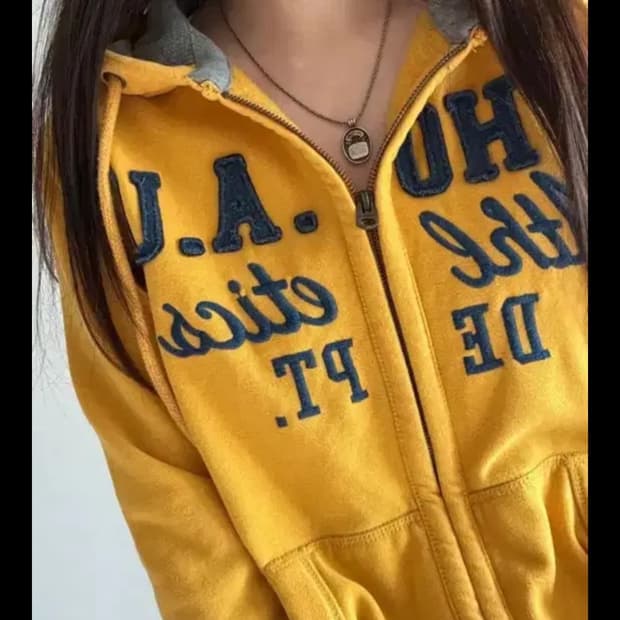 후아유 옐로우 후드집업 빈티지 s