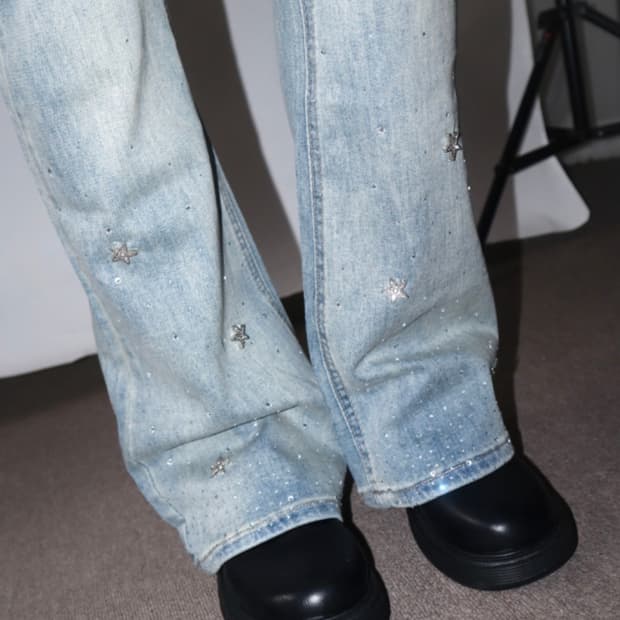 팁씨 star cubic light denim pants