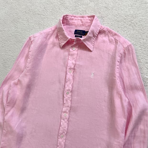 QR 폴로 연핑크 린넨 셔츠