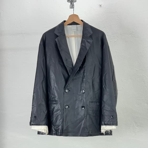 캐스퍼 존 더블 브레스티드 레더 2b 나이프 카라 블레이저 자켓