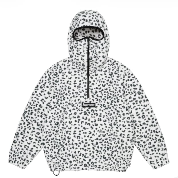 [S] 슈프림 폴라텍 페이스마스크 하프 집 후드 스웨트셔츠 레오파드 - 