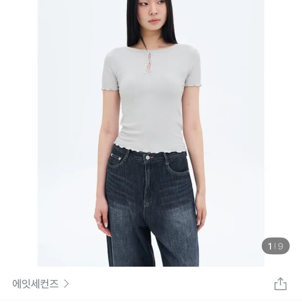 에잇세컨즈 리본 포인트 저지탑  라이트 그레이 반팔 티셔츠