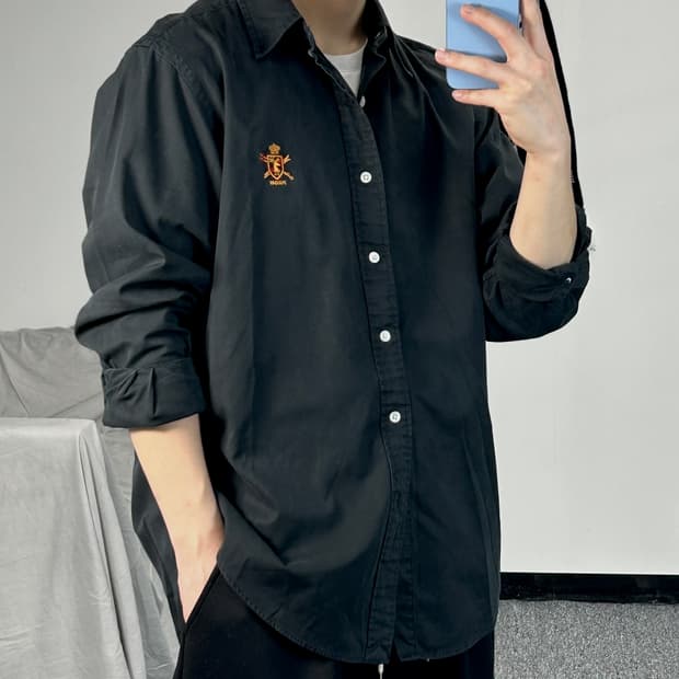 폴로 랄프로렌 자수로고 코튼 블랙 셔츠 L 