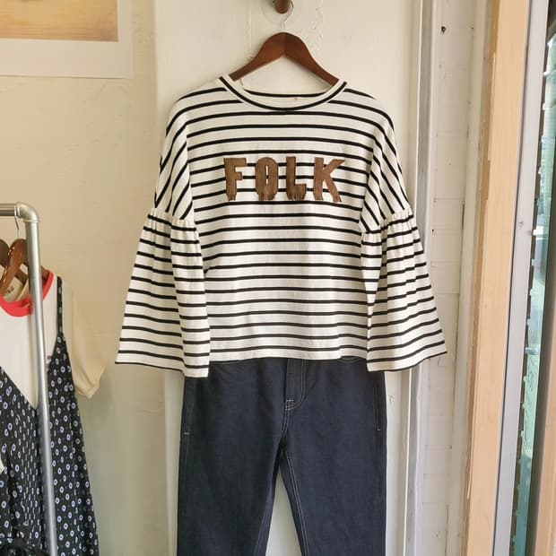 Folk 프릴 8부 소매 티셔츠