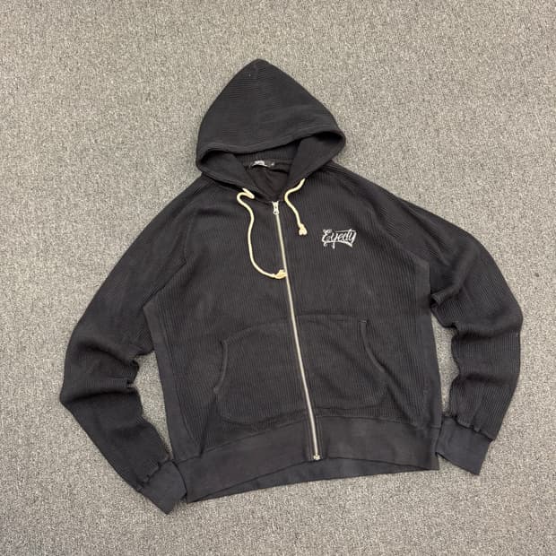 XL)Eyedy 빈티지 프린팅 와플 후드집업