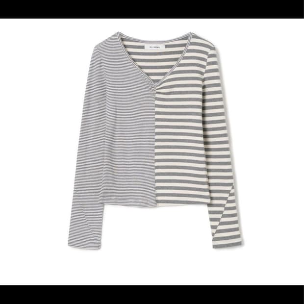 Mixed Pattern T-shirts [Stripe Gray]