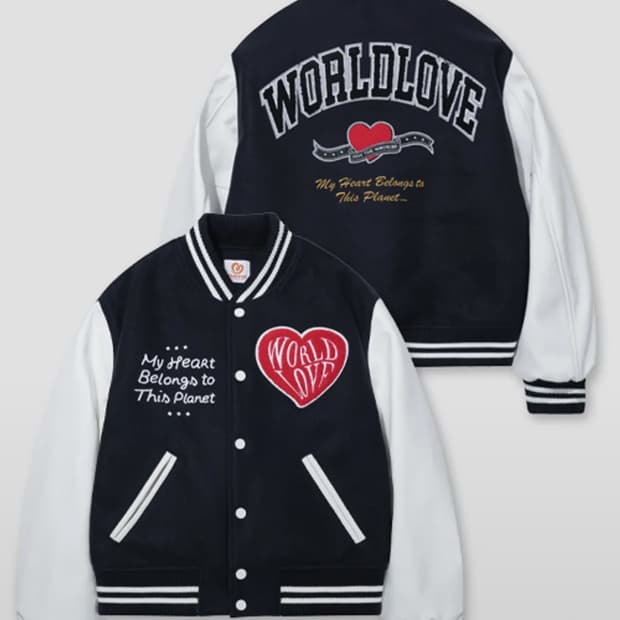 밈더워드로브 월드러브 빅 하트 바시티 자켓 