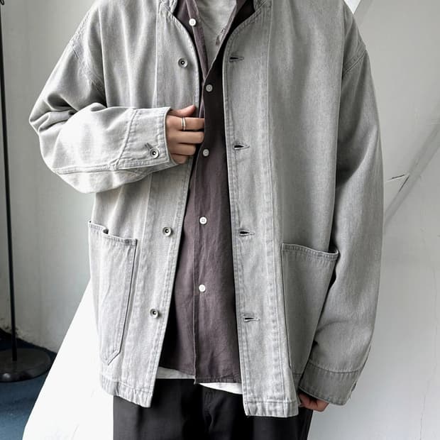 Ice Denim stand collar work jacket