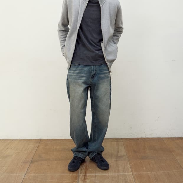 PANNEL KNIT ZIP UP (GRAY)