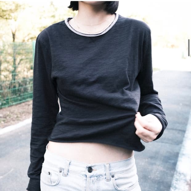 5 Neck Long Sleeve (Charcoal / Baby fit)