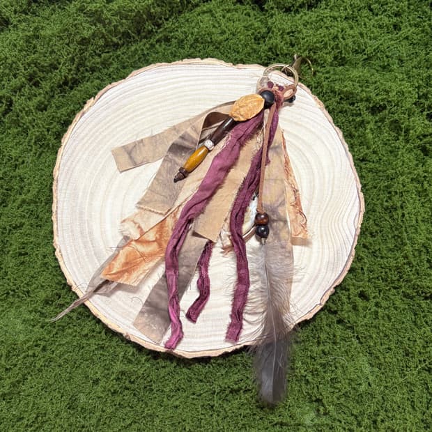 핸드메이드 보헤미안 웨스턴 모리 포인트 우드 실크 키링